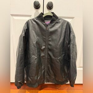 Edikted Oversized Black Faux Leather Bomber